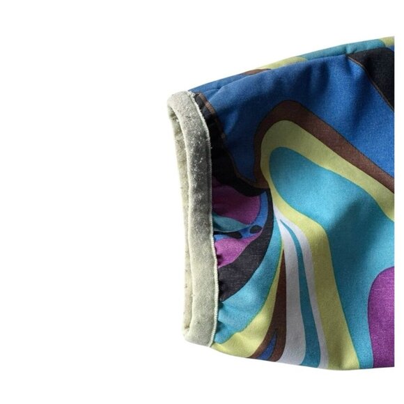 Athleta Womens Sz S Purple Blue Yellow Swirl Zip Hooded Fleece Lined Jacket - Picture 13 of 15